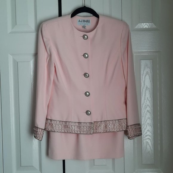 HP⭐ Vintage A.J. Bari Studio Beaded Jacket 2-Piece Semi-Formal Peach Suit Size 6 - Picture 2 of 9